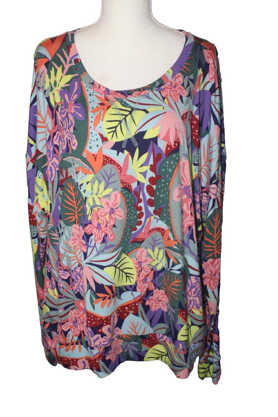 CAbi Style 5962 XL Floral Top Rayon Long Sleeve Multicolor Pullover Blouse